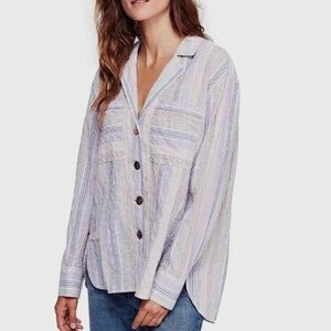 Free People Womens High Tide Striped Boho Button-Down Top